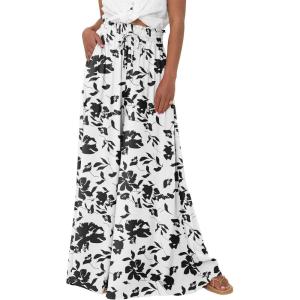 image:imageBTFBM Women Casual High Waist Wide Leg Pants 2026 Spring Summer Long Palazzo Pants Pocket Lounge Beach Vacation ClothesPrint Black