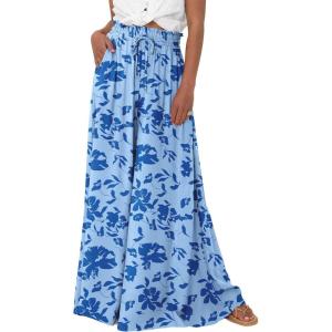 image:imageBTFBM Women Casual High Waist Wide Leg Pants 2026 Spring Summer Long Palazzo Pants Pocket Lounge Beach Vacation ClothesPrint Blue