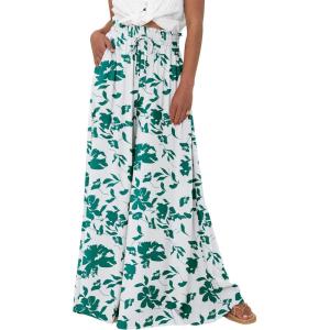 image:imageBTFBM Women Casual High Waist Wide Leg Pants 2026 Spring Summer Long Palazzo Pants Pocket Lounge Beach Vacation ClothesPrint Green