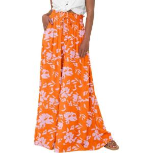 image:imageBTFBM Women Casual High Waist Wide Leg Pants 2026 Spring Summer Long Palazzo Pants Pocket Lounge Beach Vacation ClothesPrint Orange