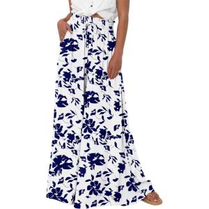 image:imageBTFBM Women Casual High Waist Wide Leg Pants 2026 Spring Summer Long Palazzo Pants Pocket Lounge Beach Vacation ClothesPrint White Blue