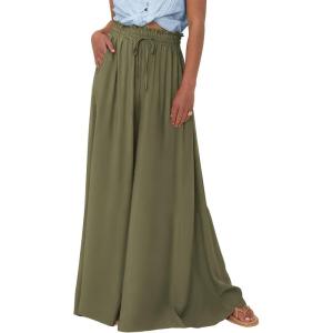 image:imageBTFBM Women Casual High Waist Wide Leg Pants 2026 Spring Summer Long Palazzo Pants Pocket Lounge Beach Vacation ClothesSolid Army Green