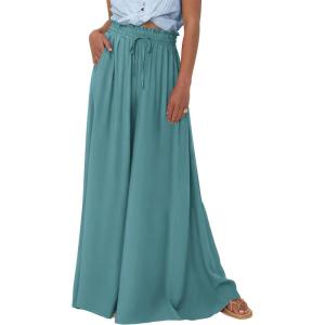 image:imageBTFBM Women Casual High Waist Wide Leg Pants 2026 Spring Summer Long Palazzo Pants Pocket Lounge Beach Vacation ClothesSolid Blue Green
