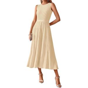 image:imageBTFBM Women Tank Midi Dress Summer Crewneck Sleeveless Pleated A Line Business Casual Formal Sweater Spring Dresses 2026Apricot