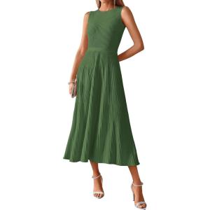 image:imageBTFBM Women Tank Midi Dress Summer Crewneck Sleeveless Pleated A Line Business Casual Formal Sweater Spring Dresses 2026Army Green
