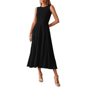 image:imageBTFBM Women Tank Midi Dress Summer Crewneck Sleeveless Pleated A Line Business Casual Formal Sweater Spring Dresses 2026Black