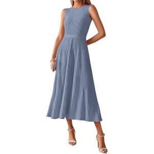 image:imageBTFBM Women Tank Midi Dress Summer Crewneck Sleeveless Pleated A Line Business Casual Formal Sweater Spring Dresses 2026Blue Grey
