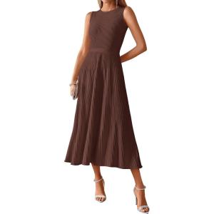image:imageBTFBM Women Tank Midi Dress Summer Crewneck Sleeveless Pleated A Line Business Casual Formal Sweater Spring Dresses 2026Brown
