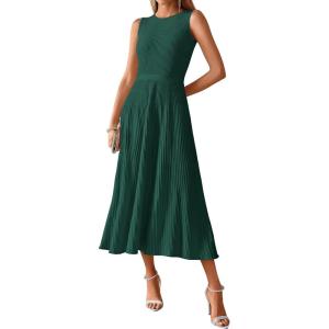 image:imageBTFBM Women Tank Midi Dress Summer Crewneck Sleeveless Pleated A Line Business Casual Formal Sweater Spring Dresses 2026Dark Green
