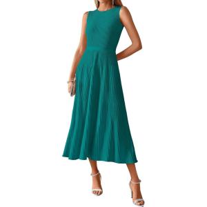 image:imageBTFBM Women Tank Midi Dress Summer Crewneck Sleeveless Pleated A Line Business Casual Formal Sweater Spring Dresses 2026Lake Blue