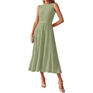 image:imageBTFBM Women Tank Midi Dress Summer Crewneck Sleeveless Pleated A Line Business Casual Formal Sweater Spring Dresses 2026Mist Green