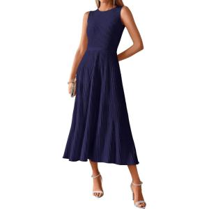 image:imageBTFBM Women Tank Midi Dress Summer Crewneck Sleeveless Pleated A Line Business Casual Formal Sweater Spring Dresses 2026Navy