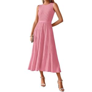 image:imageBTFBM Women Tank Midi Dress Summer Crewneck Sleeveless Pleated A Line Business Casual Formal Sweater Spring Dresses 2026Pink