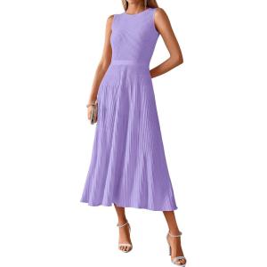 image:imageBTFBM Women Tank Midi Dress Summer Crewneck Sleeveless Pleated A Line Business Casual Formal Sweater Spring Dresses 2026Purple