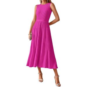 image:imageBTFBM Women Tank Midi Dress Summer Crewneck Sleeveless Pleated A Line Business Casual Formal Sweater Spring Dresses 2026Rose Red