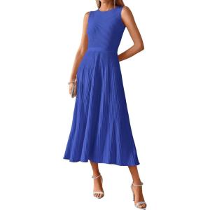 image:imageBTFBM Women Tank Midi Dress Summer Crewneck Sleeveless Pleated A Line Business Casual Formal Sweater Spring Dresses 2026Royal Blue