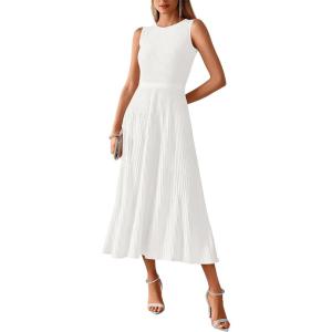 image:imageBTFBM Women Tank Midi Dress Summer Crewneck Sleeveless Pleated A Line Business Casual Formal Sweater Spring Dresses 2026White