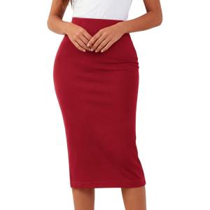 image:imageBTFBM Womens Pencil Skirt 2026 Spring Below Knee Bodycon Stretch High Waist Midi Skirts for Business Casual Office WorkRed