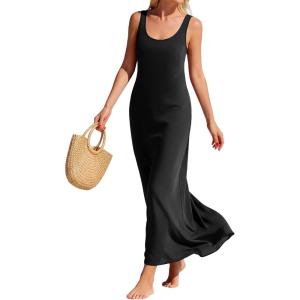 image:imageBTFBM Womens Summer Tank Dress 2026 Sleeveless Scoop Neck Boho Sundress Satin Loose Flowy Party Beach DressesBlack