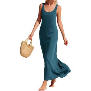 image:imageBTFBM Womens Summer Tank Dress 2026 Sleeveless Scoop Neck Boho Sundress Satin Loose Flowy Party Beach DressesDark Blue