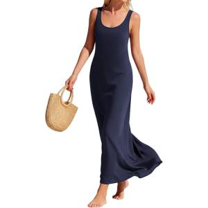 image:imageBTFBM Womens Summer Tank Dress 2026 Sleeveless Scoop Neck Boho Sundress Satin Loose Flowy Party Beach DressesNavy Blue