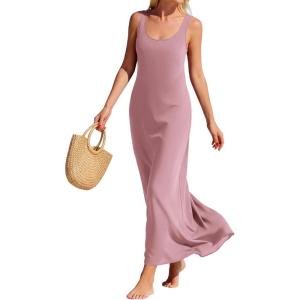 image:imageBTFBM Womens Summer Tank Dress 2026 Sleeveless Scoop Neck Boho Sundress Satin Loose Flowy Party Beach DressesPink