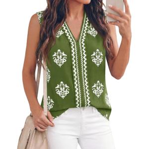 image:imageBTFBM Womens Tank Tops Floral Printed V Neck Sleeveless Spring 2026 Business Work Dressy Casual Shirts Chiffon BlousesArmy Green