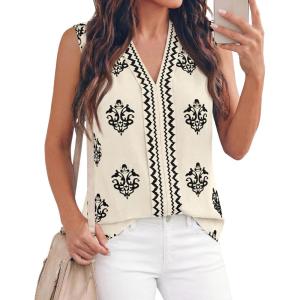 image:imageBTFBM Womens Tank Tops Floral Printed V Neck Sleeveless Spring 2026 Business Work Dressy Casual Shirts Chiffon BlousesBeige