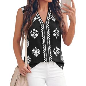 image:imageBTFBM Womens Tank Tops Floral Printed V Neck Sleeveless Spring 2026 Business Work Dressy Casual Shirts Chiffon BlousesBlack