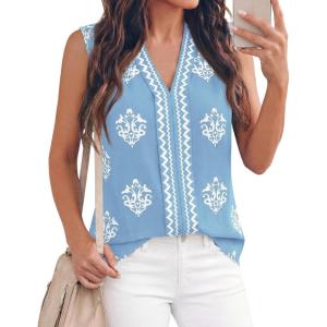 image:imageBTFBM Womens Tank Tops Floral Printed V Neck Sleeveless Spring 2026 Business Work Dressy Casual Shirts Chiffon BlousesLight Blue