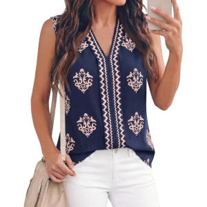 image:imageBTFBM Womens Tank Tops Floral Printed V Neck Sleeveless Spring 2026 Business Work Dressy Casual Shirts Chiffon BlousesNavy Blue