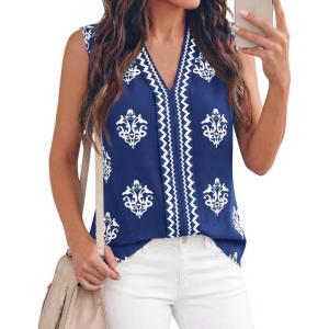 image:imageBTFBM Womens Tank Tops Floral Printed V Neck Sleeveless Spring 2026 Business Work Dressy Casual Shirts Chiffon BlousesRoyal Blue