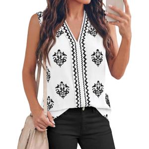 image:imageBTFBM Womens Tank Tops Floral Printed V Neck Sleeveless Spring 2026 Business Work Dressy Casual Shirts Chiffon BlousesWhite