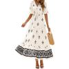 image:imageBTFBM Womens Summer Dresses 2026 Spring Casual Short Sleeve v Neck Boho Floral Flowy ALine Tiered Maxi Dress PocketsFloral Apricot Black