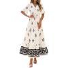 image:imageBTFBM Womens Summer Dresses 2026 Spring Casual Short Sleeve v Neck Boho Floral Flowy ALine Tiered Maxi Dress PocketsFloral Apricot Black
