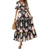 image:imageBTFBM Womens Summer Dresses 2026 Spring Casual Short Sleeve v Neck Boho Floral Flowy ALine Tiered Maxi Dress PocketsFloral Black Multi