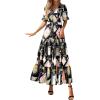 image:imageBTFBM Womens Summer Dresses 2026 Spring Casual Short Sleeve v Neck Boho Floral Flowy ALine Tiered Maxi Dress PocketsFloral Black Multi