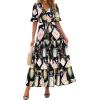 image:imageBTFBM Womens Summer Dresses 2026 Spring Casual Short Sleeve v Neck Boho Floral Flowy ALine Tiered Maxi Dress PocketsFloral Black Multi