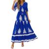 image:imageBTFBM Womens Summer Dresses 2026 Spring Casual Short Sleeve v Neck Boho Floral Flowy ALine Tiered Maxi Dress PocketsFloral Blue White