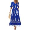 image:imageBTFBM Womens Summer Dresses 2026 Spring Casual Short Sleeve v Neck Boho Floral Flowy ALine Tiered Maxi Dress PocketsFloral Blue White