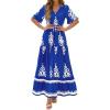 image:imageBTFBM Womens Summer Dresses 2026 Spring Casual Short Sleeve v Neck Boho Floral Flowy ALine Tiered Maxi Dress PocketsFloral Blue White