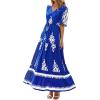 image:imageBTFBM Womens Summer Dresses 2026 Spring Casual Short Sleeve v Neck Boho Floral Flowy ALine Tiered Maxi Dress PocketsFloral Blue White