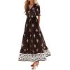 image:imageBTFBM Womens Summer Dresses 2026 Spring Casual Short Sleeve v Neck Boho Floral Flowy ALine Tiered Maxi Dress PocketsFloral Coffee White