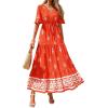 image:imageBTFBM Womens Summer Dresses 2026 Spring Casual Short Sleeve v Neck Boho Floral Flowy ALine Tiered Maxi Dress PocketsFloral Orange Red Apricot