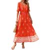 image:imageBTFBM Womens Summer Dresses 2026 Spring Casual Short Sleeve v Neck Boho Floral Flowy ALine Tiered Maxi Dress PocketsFloral Orange Red Apricot