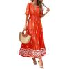 image:imageBTFBM Womens Summer Dresses 2026 Spring Casual Short Sleeve v Neck Boho Floral Flowy ALine Tiered Maxi Dress PocketsFloral Orange Red Apricot