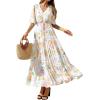 image:imageBTFBM Womens Summer Dresses 2026 Spring Casual Short Sleeve v Neck Boho Floral Flowy ALine Tiered Maxi Dress PocketsFloral White Multi