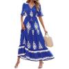 image:imageBTFBM Womens Summer Dresses 2026 Spring Casual Short Sleeve v Neck Boho Floral Flowy ALine Tiered Maxi Dress PocketsFloral Blue White