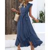 image:imageBTFBM Boho Dresses for Women 2026 Summer Fashion Cap Sleeve Swiss Dot Flowy Ruffle Beach Wedding Cocktail Maxi DressBlue