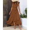 image:imageBTFBM Boho Dresses for Women 2026 Summer Fashion Cap Sleeve Swiss Dot Flowy Ruffle Beach Wedding Cocktail Maxi DressBrown